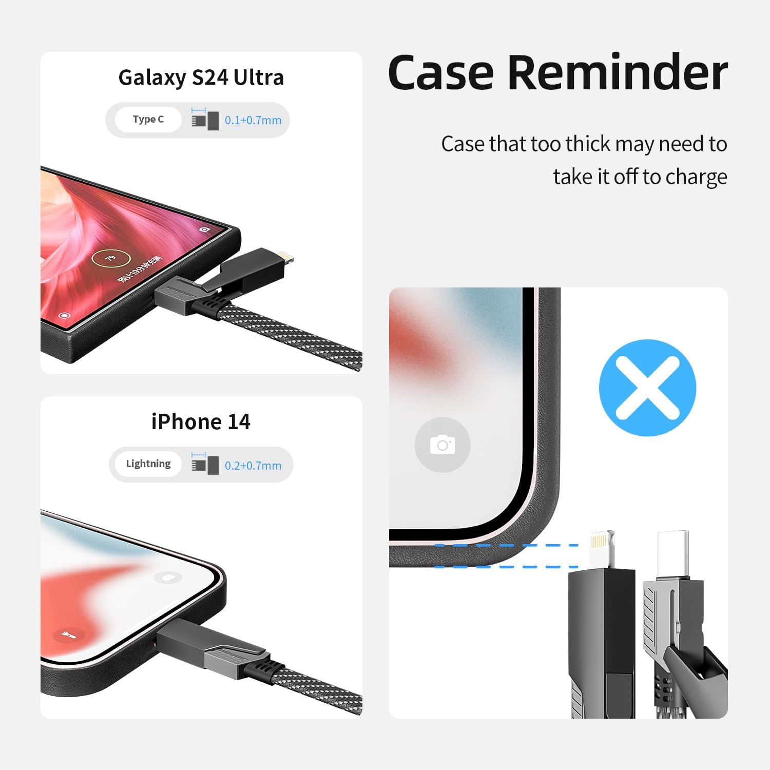 Thumbnail 6 de 4 in 1 USB-C Charging Cable (65W) with E-Mark Chip — USB-A + Lightning + Dual USB-C Multi-Charger Cord