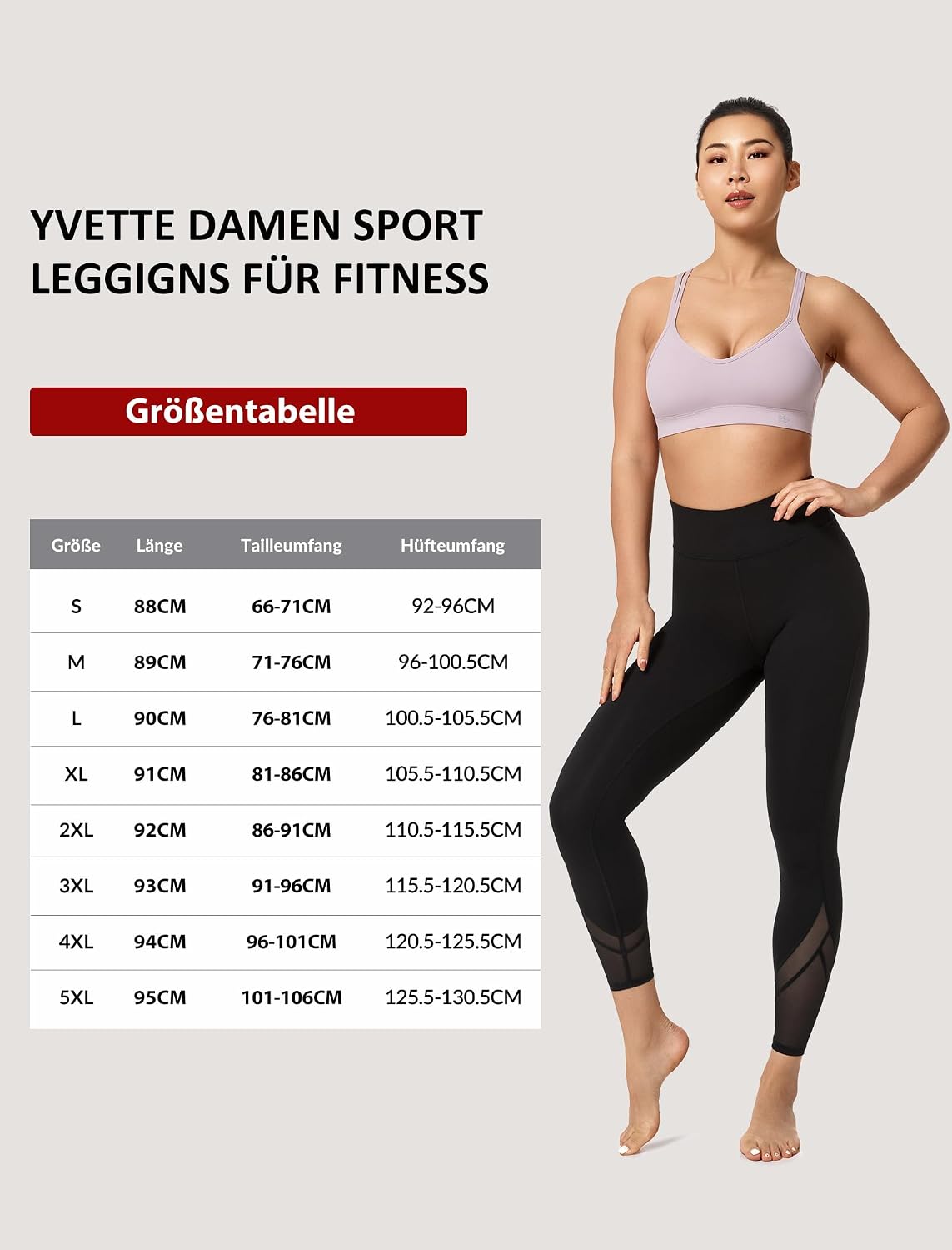 Detalle 2 de Yvette Damen Sportleggings mit Mesh-Einsätzen und hoher Taille (blickdicht)