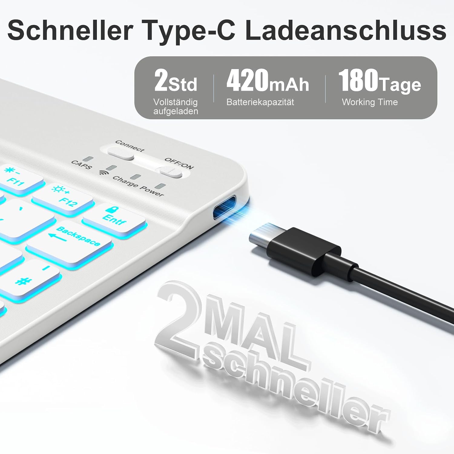 Detalle de Vobafe Bluetooth Tastatur QWERTZ mit Halter
