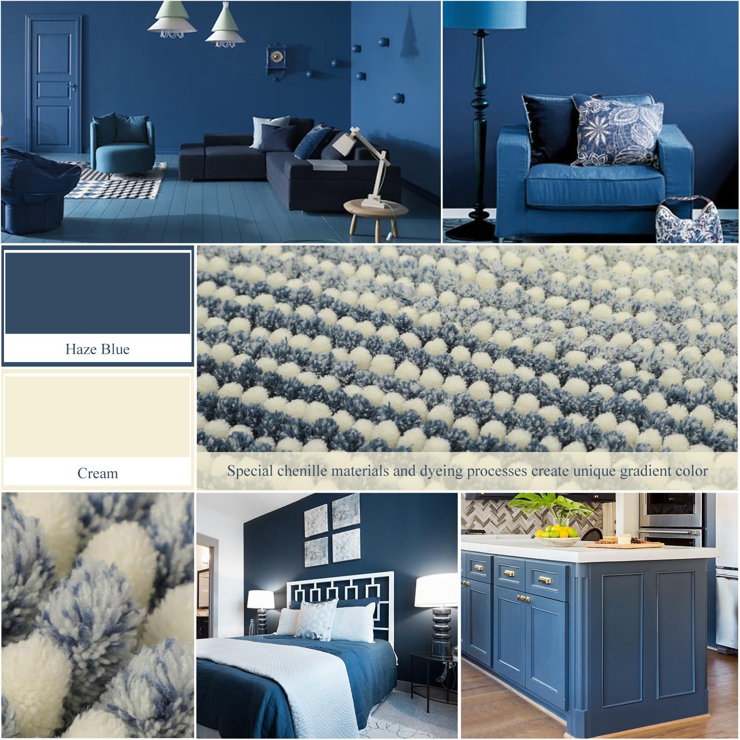 Detalle de BSICPRO Haze Blue Chenille Bath Mat Rug, Non-Slip 20 x 32 Inches, Machine Washable