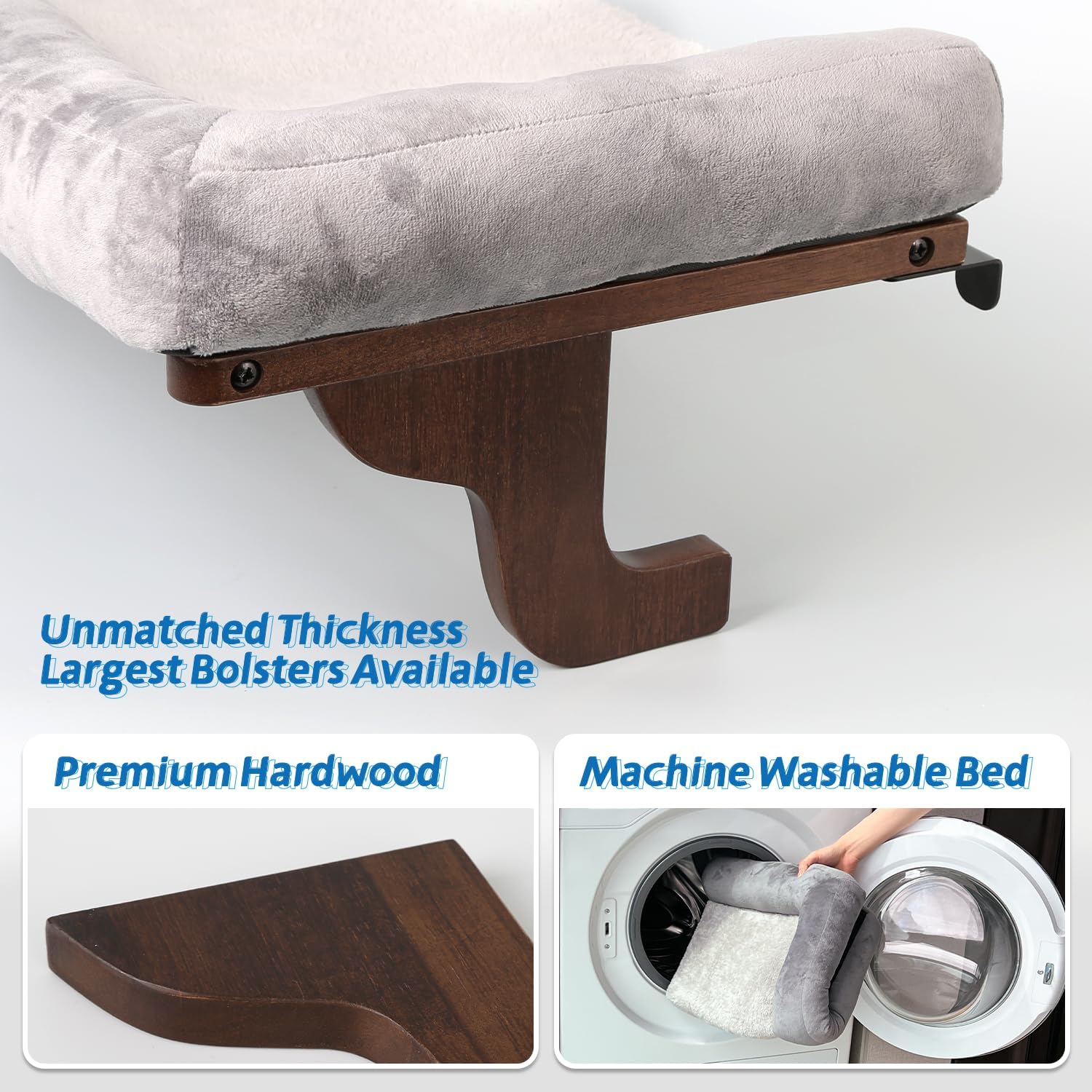 Detalle de Zakkart CWP03-D-GR Cat Window Perch, Hardwood Frame, Washable Gray Bed