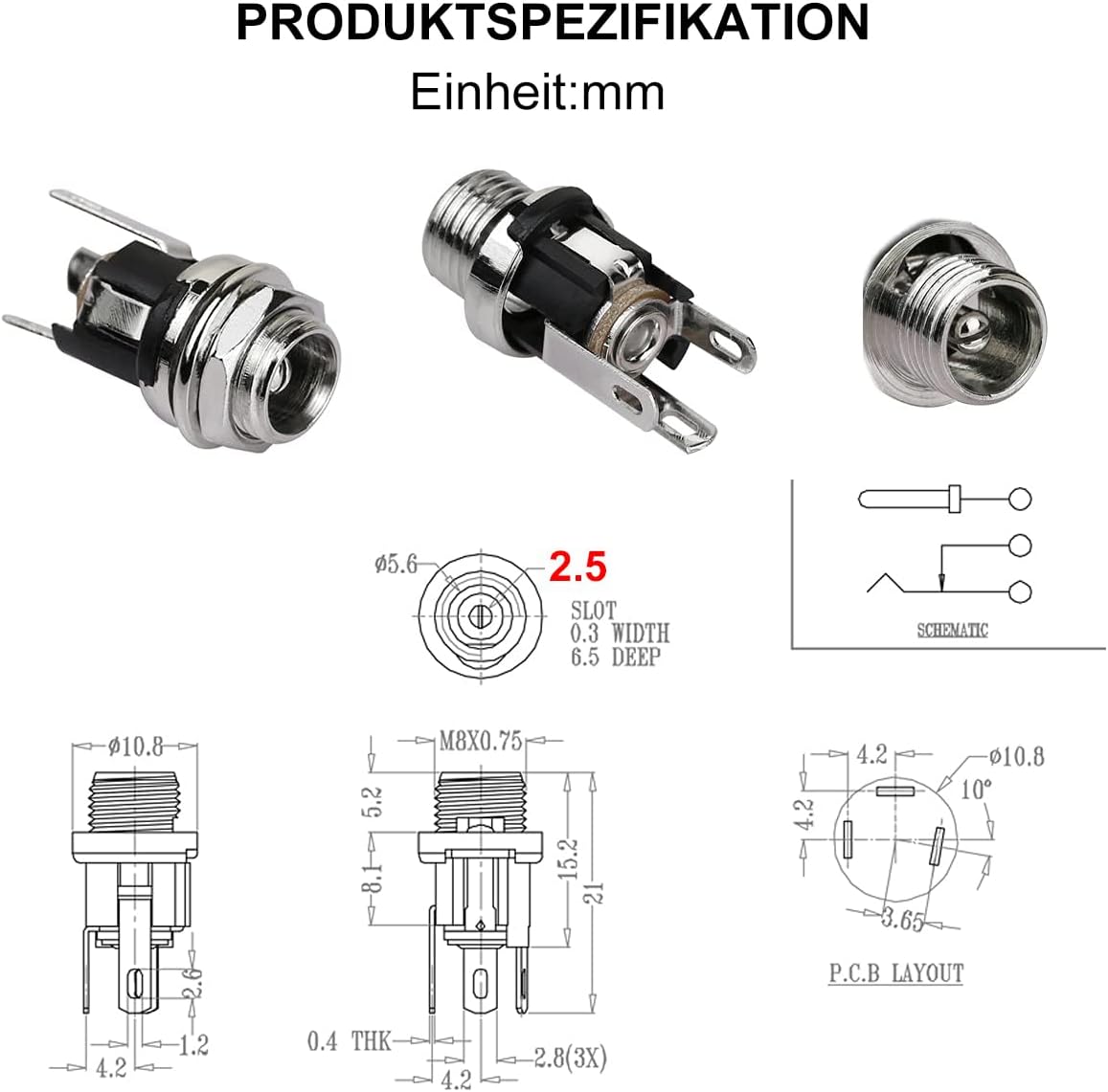 Detalle de CLDIY DC-025 2,5 mm Panelmontage DC-Steckdose – 20 Stück