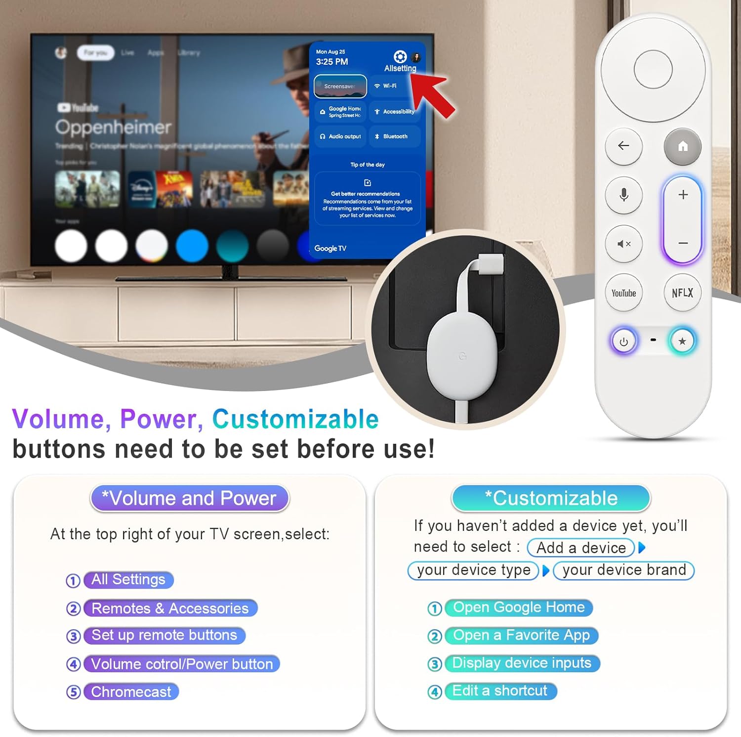 Thumbnail 4 de Voice Remote Control for Chromecast with Google TV (Replacement for Google TV Streamer 4K/HD Remote)