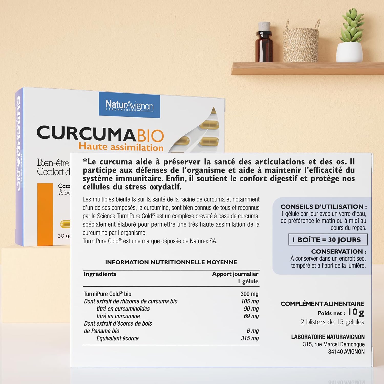 Detalle 1 de NaturAvignon Curcuma BIO breveté 30 gélules