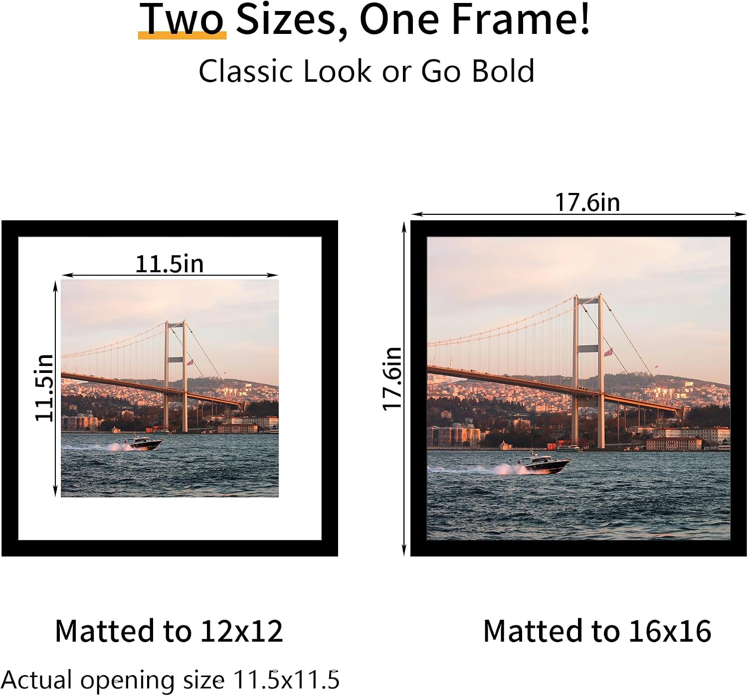 Thumbnail 1 de YESKAY 16x16 Picture Frame 3-Pack, Black MDF with 12x12 Mat Option