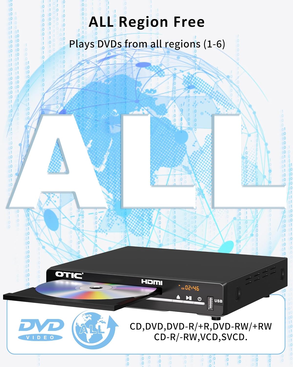 Detalle de All Region HDMI DVD Player for TV with USB Playback and Metal Housing