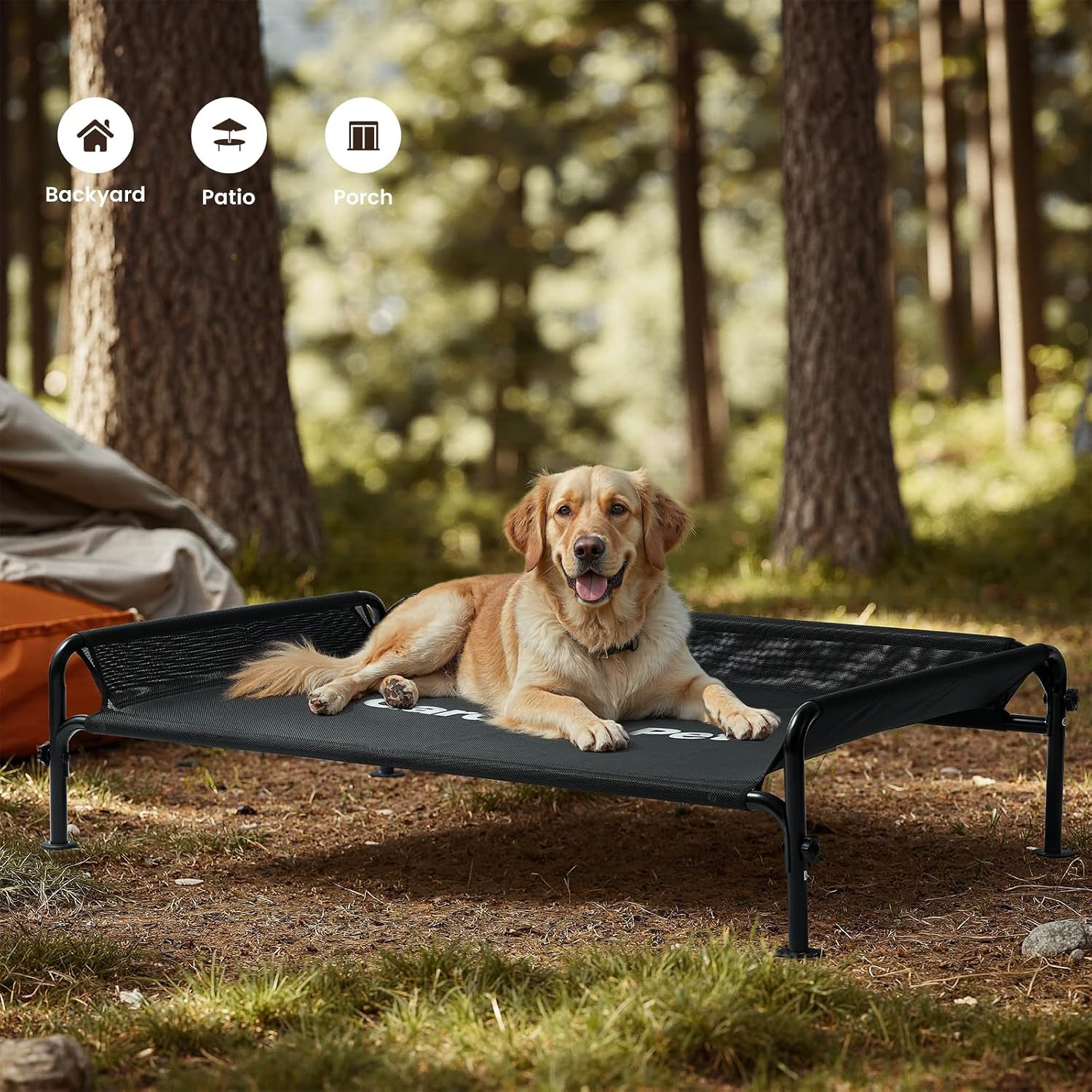 Thumbnail 4 de Gardner Pet Hundeliege Outdoor erhöht, schwarz, M – kühles, waschbares Hundebett mit Luftzirkulation