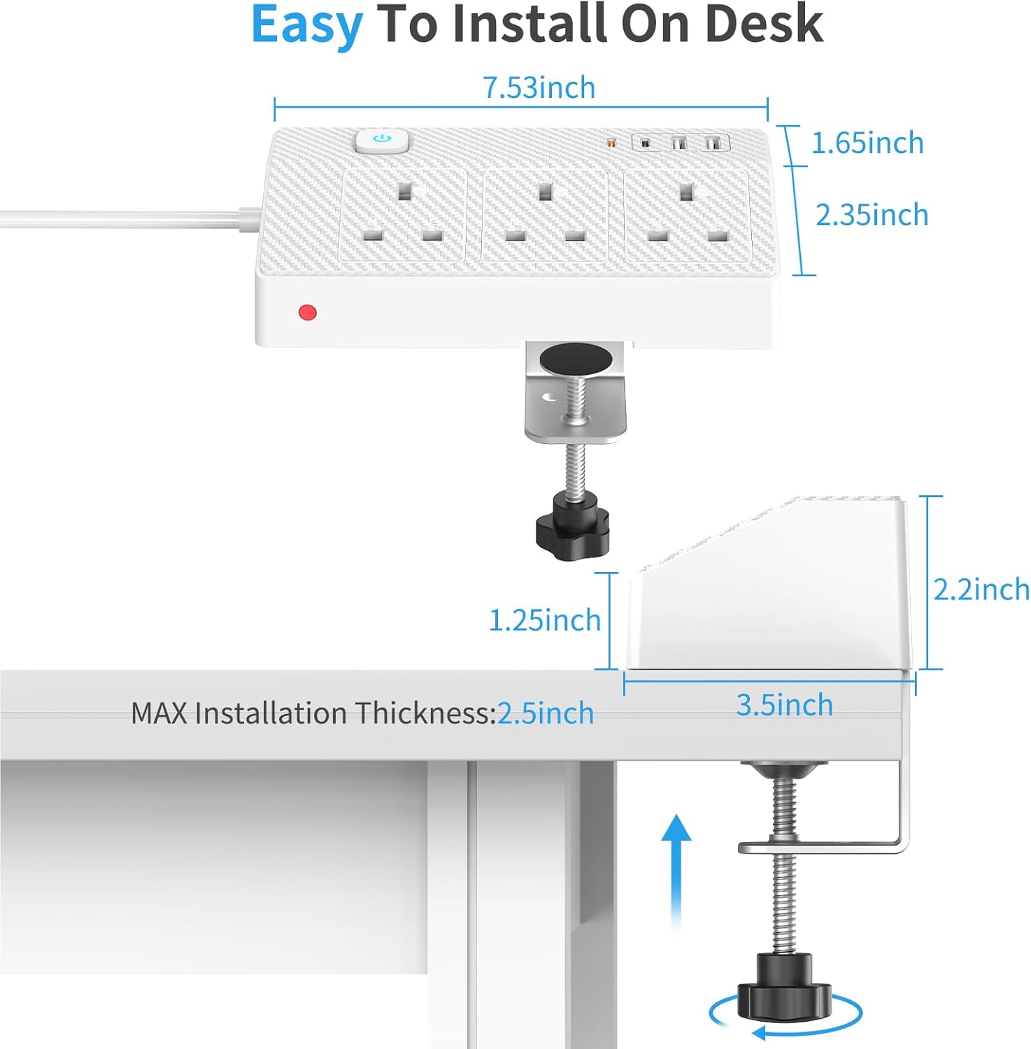 Thumbnail 6 de HAFINO PD 20W Desk Power Socket with USB-C slots and USB-A ports (7-in-1), 2m extension lead with clamp, White