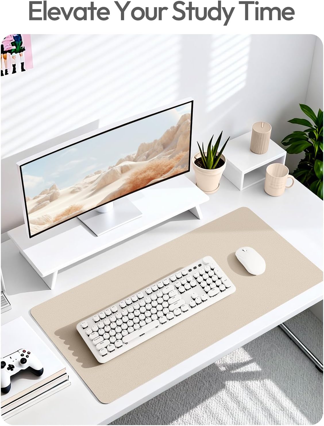 Detalle de YSAGi Leather Desk Pad Protector (Large) – Waterproof PU Leather, Non-Slip 31.5" x 15.8" Eggshell