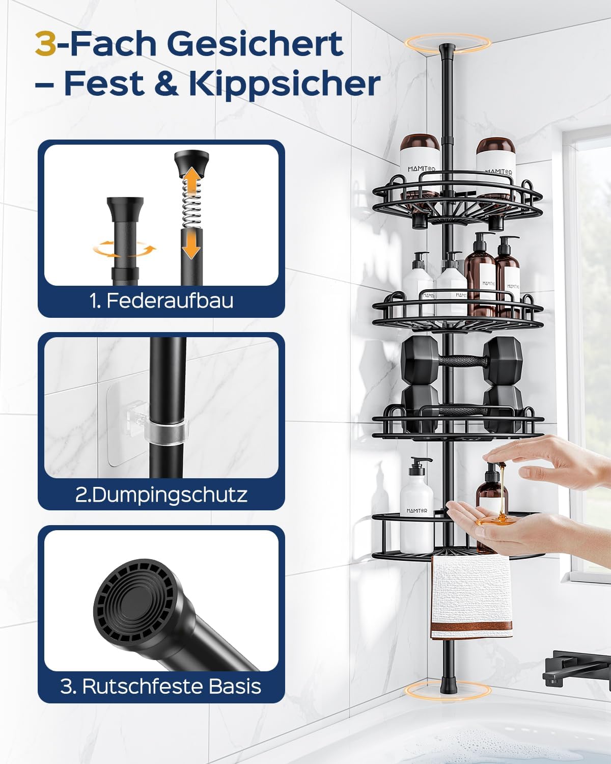 Detalle 2 de HAMITOR Teleskop Duschablage verstellbar 121–314 cm