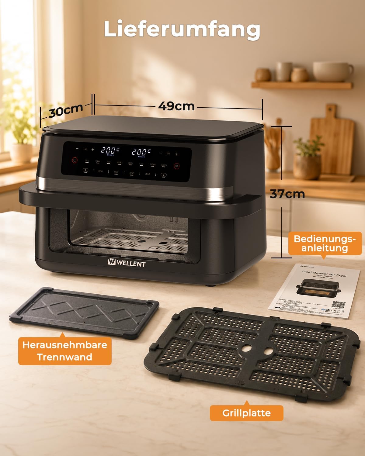 Thumbnail 6 de WELLENT 12L Dual Zone Airfryer XXL – flexible Doppelkammer-Heißluftfritteuse mit Sync-Funktion
