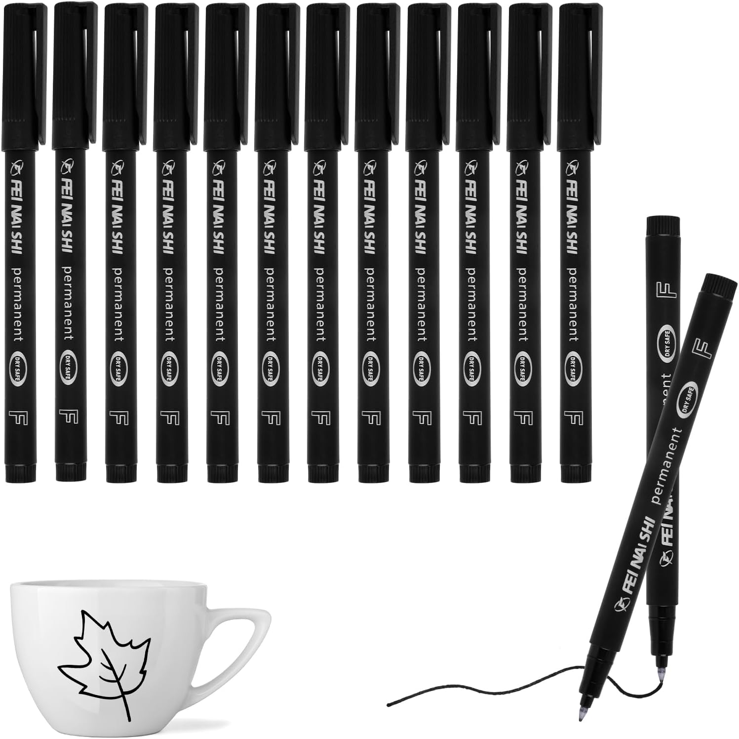Detalle de 12 Pcs Permanent Marker Pens Black – 0.6mm Fine Tip, Waterproof & Quick-Drying Fineliner