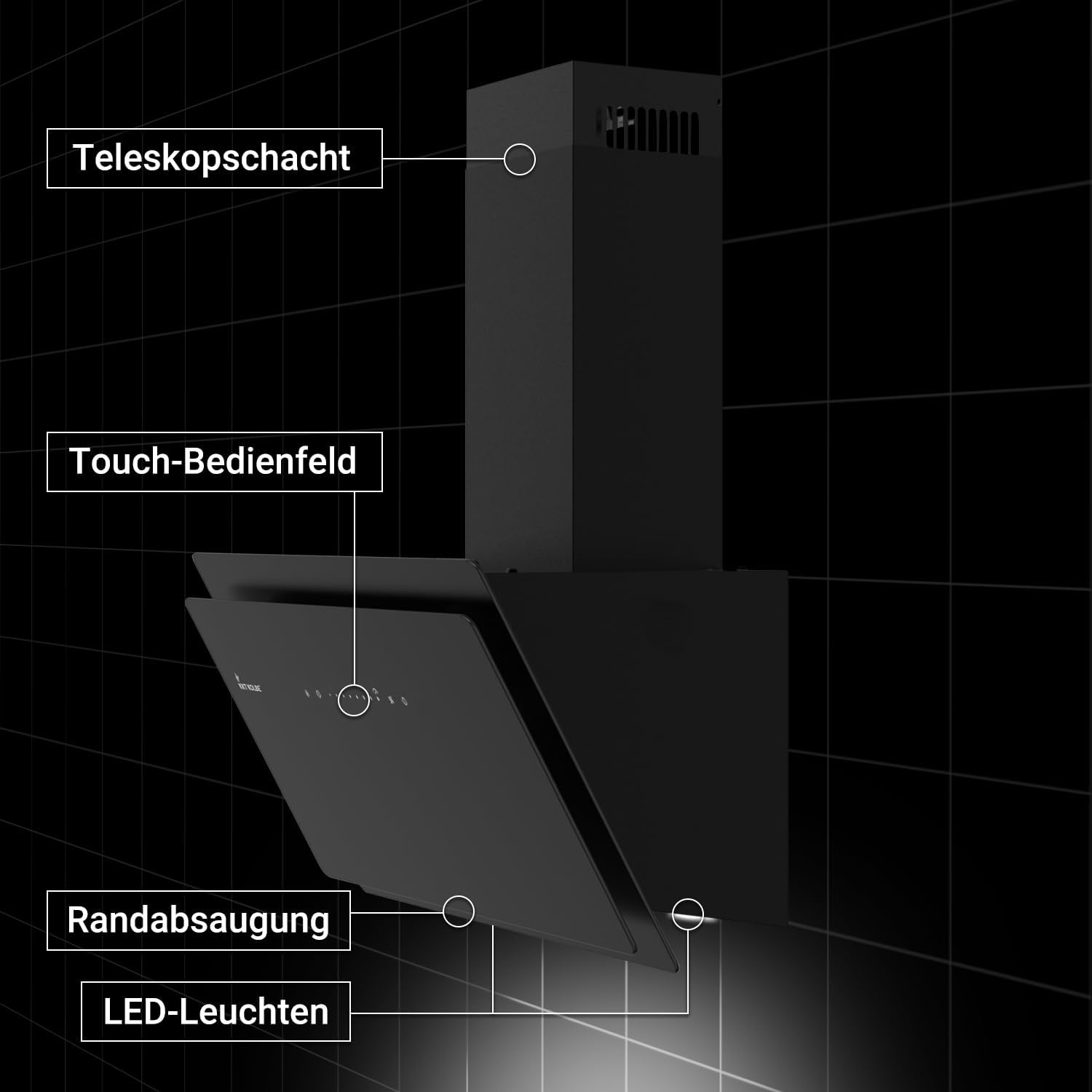 Thumbnail 2 de KKT Kolbe Dunstabzugshaube 80 cm – A+++, Schrägdesign, Glasfront, Schwarz