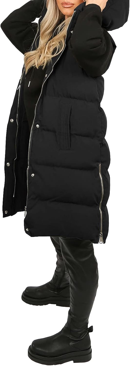 Thumbnail 4 de Inorin Women's Long Hooded Puffer Vest with Stand Collar and Zip Closure