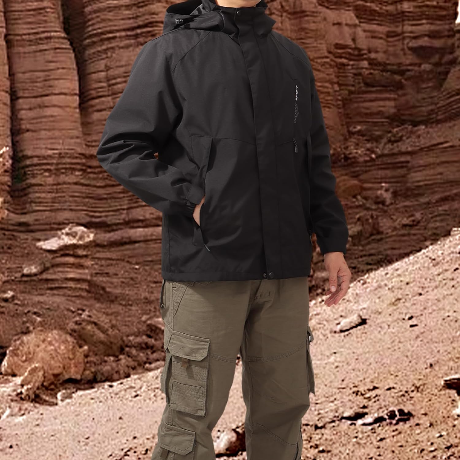 Detalle 2 de Jywmsc Veste Imperméable d'extérieur pour Homme — veste de randonnée légère et coupe-vent