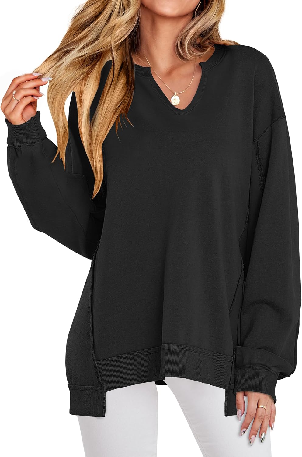 Detalle de ANRABESS Oversized V‑Neck Tunic Sweatshirt