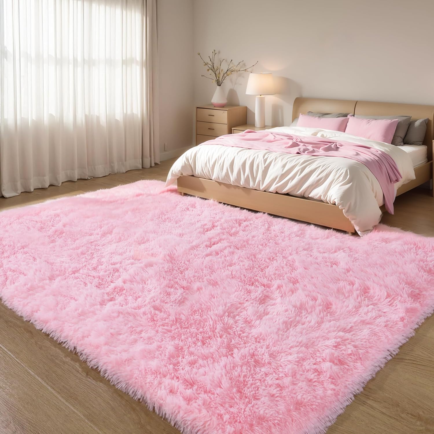Thumbnail 5 de Pink Fluffy 4x6 Area Rug for Bedroom and Kids’ Spaces by KCHOWUA