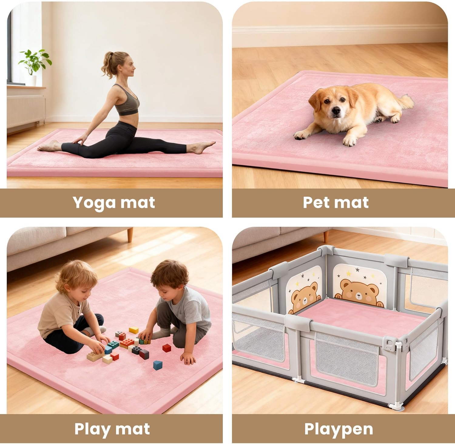 Thumbnail 6 de ACOMOPACK Baby Play Mat (3.5CM Thick Memory Foam) Coral Velvet Activity Rug, 100×150cm Pink