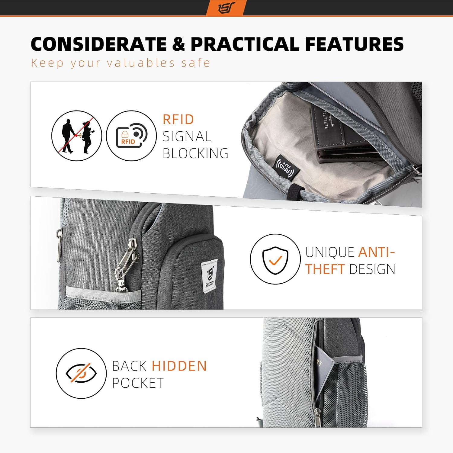 Detalle de SKYSPER Sling Bag RFID crossbody daypack