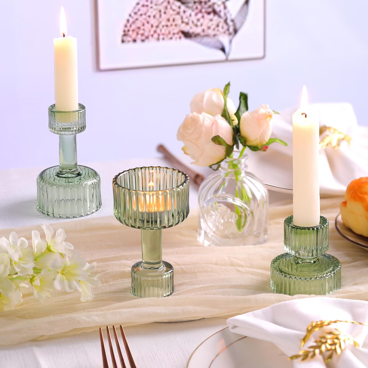 Thumbnail 3 de Candlestick Holders Bulk 6-Piece Green Crystal Set 🕯