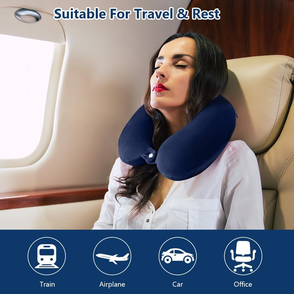 Thumbnail 5 de URAQT Cuscino da Viaggio in Memory Foam a Forma di U – Supporto cervicale portatile Blu Navy