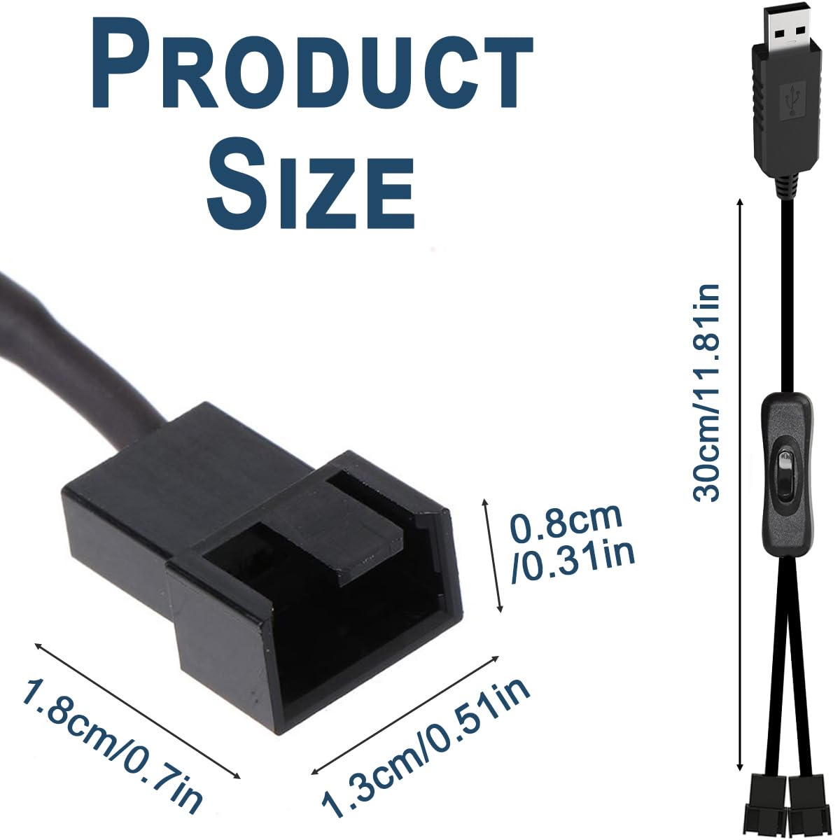 Thumbnail 1 de DAOKAI USB to 3/4 Pin PWM Fan Power Cable (Boost DC5V to DC12V) with Switch — Plug and Play