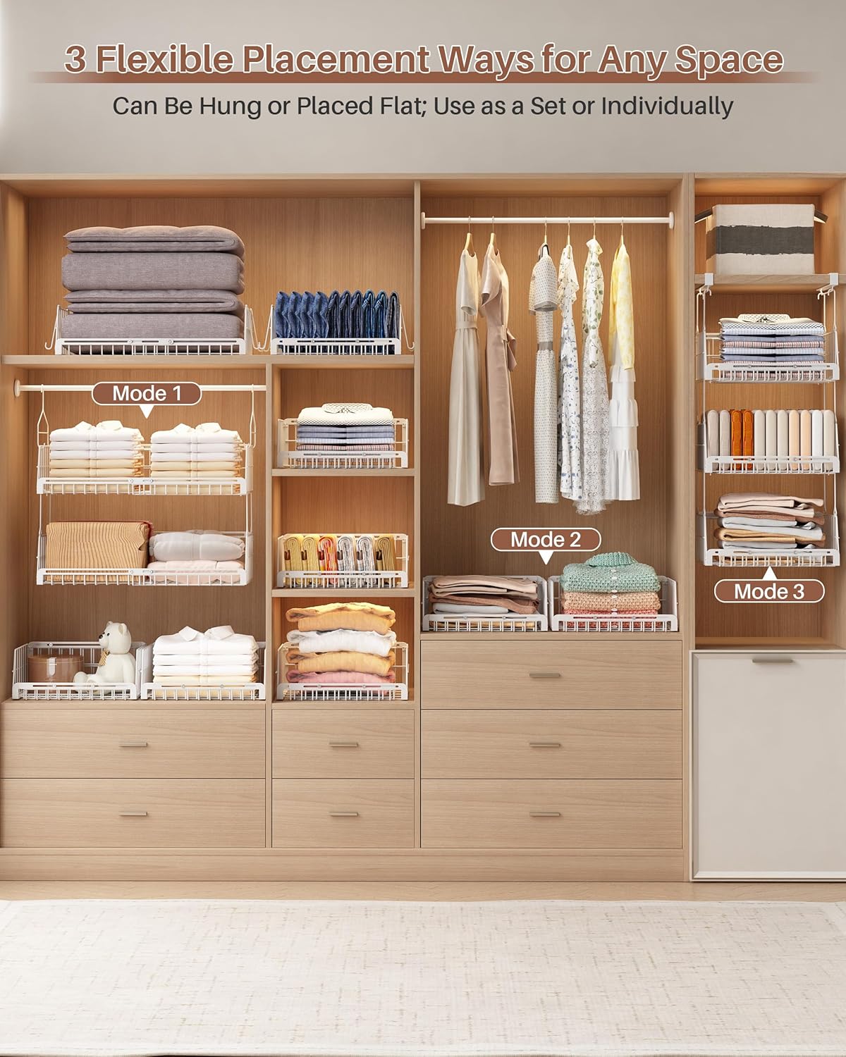 Thumbnail 4 de Ornestia 2-Tier Hanging Laundry Room Organizer (extendable under-shelf baskets) – white