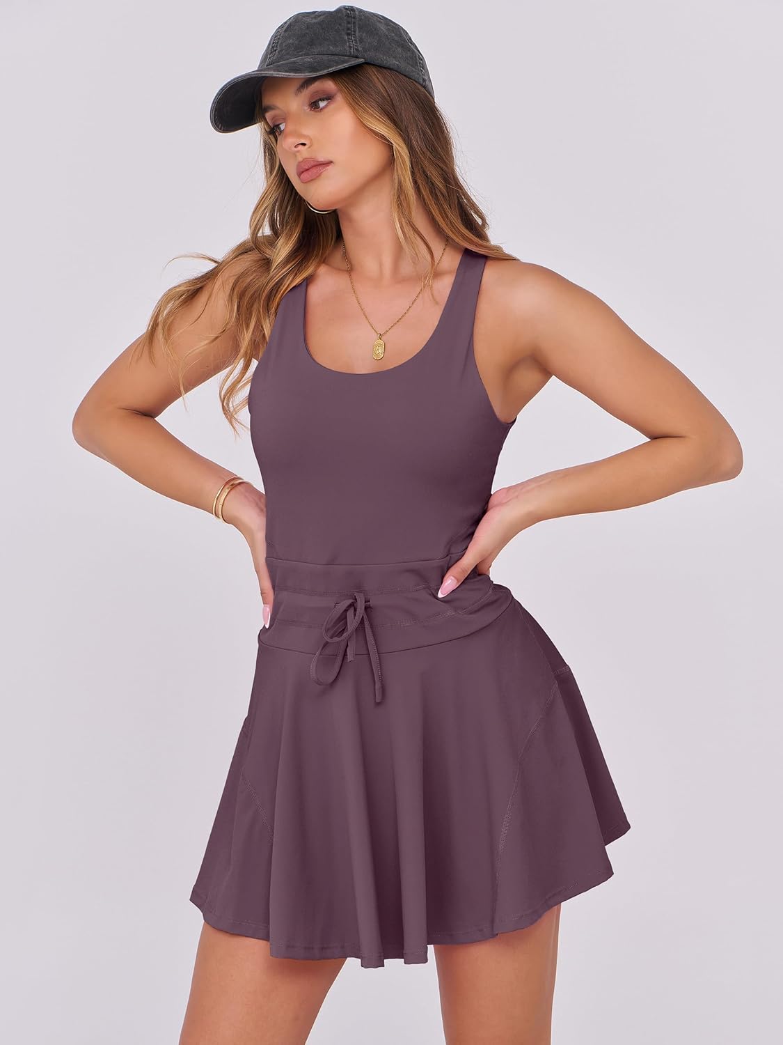 Detalle 2 de Caracilia Women's Tennis Mini Dress with Built-In Shorts — Sleeveless Active Romper