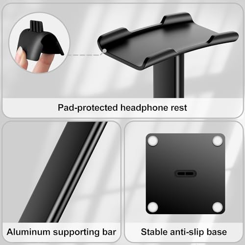Detalle de New Bee Kopfhörerständer – universaler Aluminium-Halter für Kopfhörer und Headsets, Schwarz