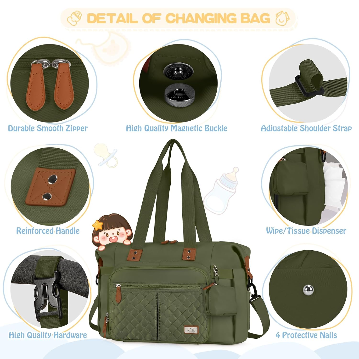 Thumbnail 5 de RAINSMORE Baby Wickeltasche Groß mit 7 Taschen