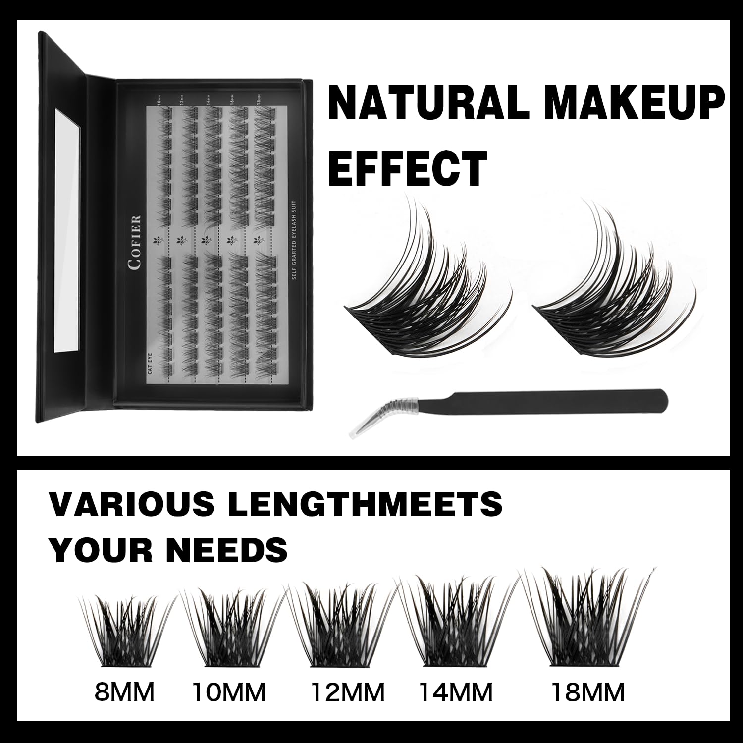 Detalle 2 de Glue-Free Wispy Lash Clusters Kit – 80 Pcs DIY Lash Extensions (10-18mm C Curl) with Tweezers