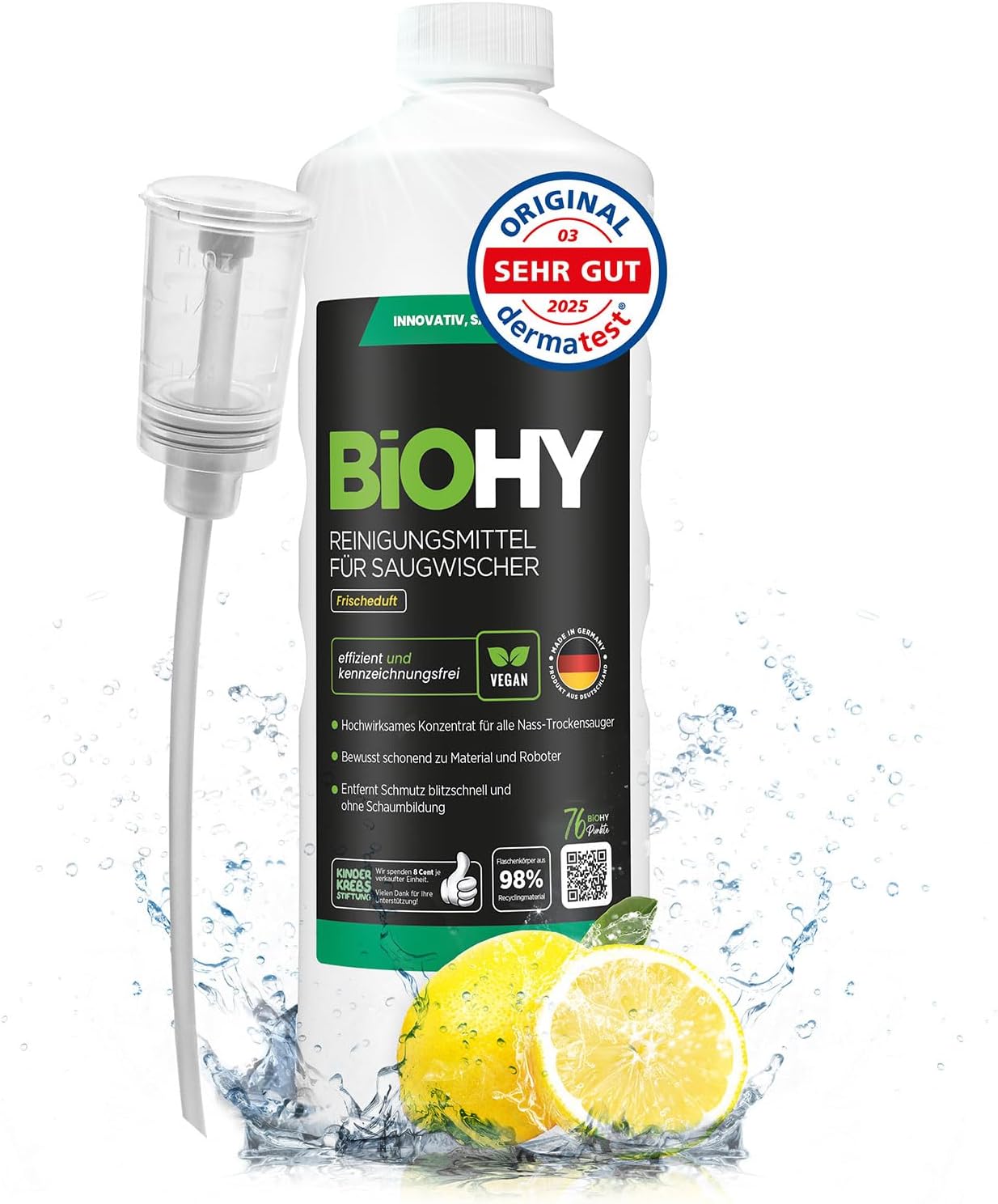 Detalle de BIOHY reinigingsmiddel voor waterstofzuigers, 1 l met dispenser voor diverse vloeren