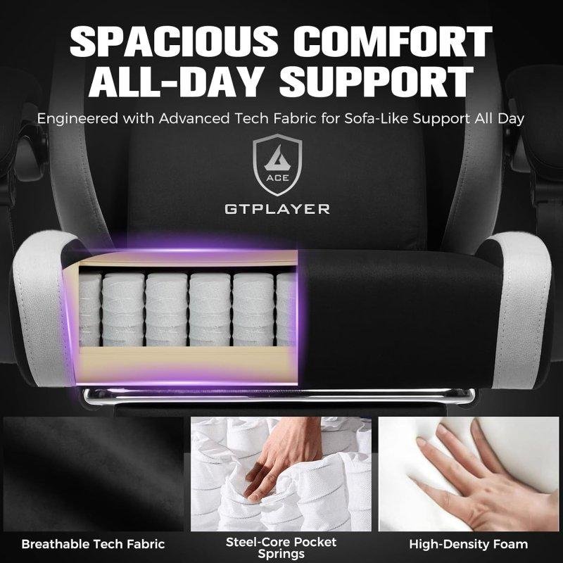 Detalle de Silla Gaming GTPLAYER Ergonómica con Reposapiés Ajustable y Tela Transpirable