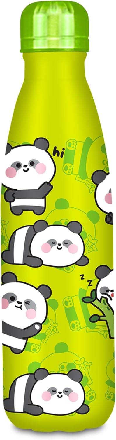 Cartomania Borraccia termica chill & refill panda verde 500 ml, acciaio BPA free