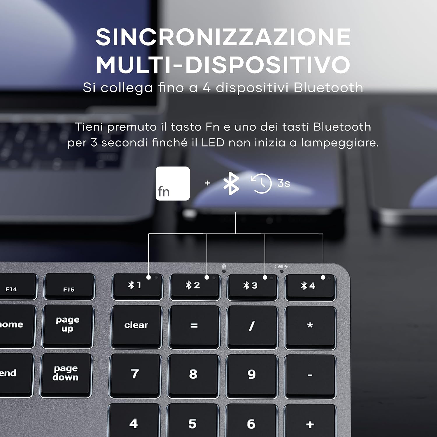 Detalle de Satechi Wireless Slim X3 QWERTY US: tastiera Bluetooth ricaricabile e retroilluminata con tastierino numerico