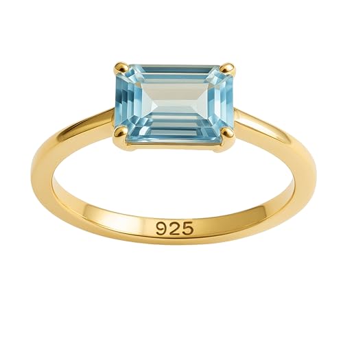 Detalle de Baguette Blautopas Vergoldeter SterlingâSilber Ring 19 mm đ