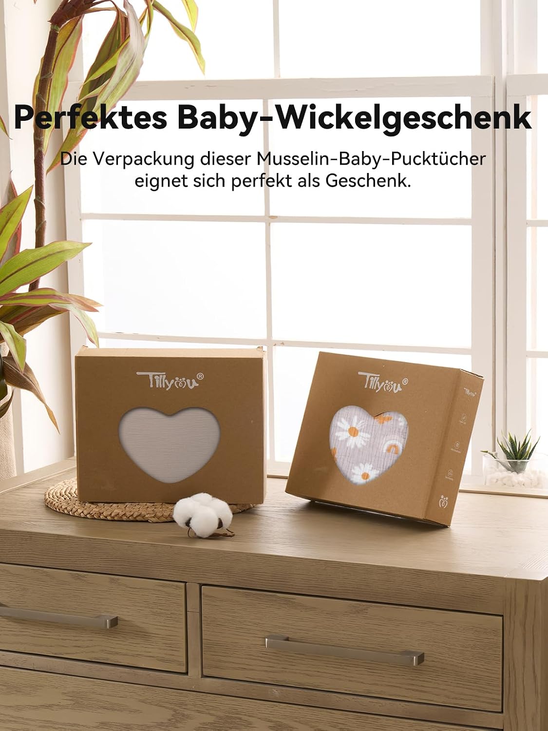 Detalle de TILLYOU 1er Set Musselin Decke 4-lagig – Baby-Pucktücher 75 × 100 cm, Grau-Beige