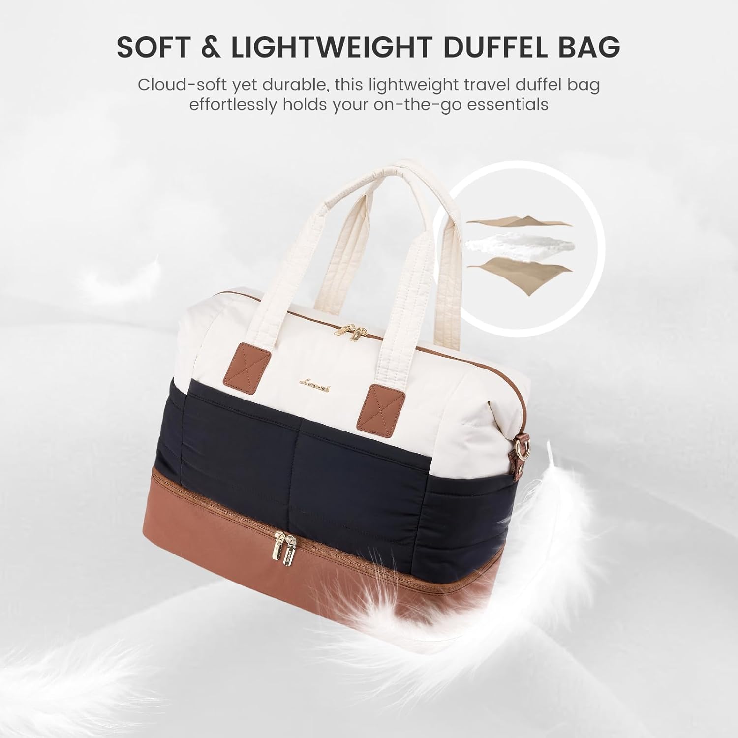 Detalle de LOVEVOOK Travel Duffle Bag: 40L Puffer Weekender with Shoe Compartment (2-Pack)