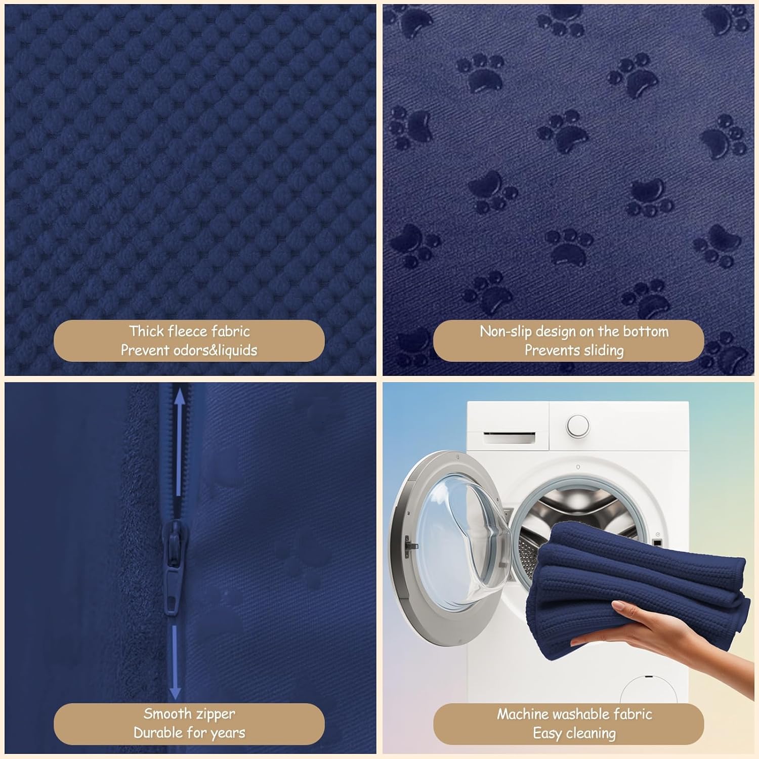 Detalle de Niubya Escalier pour Chien et Chat 62 cm – 5 marches bleue marine, mousse haute densité et housse lavable