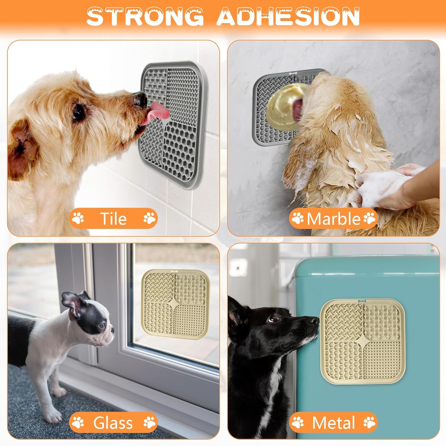 Detalle de BASVII 2 PCS Tappetino Leccare Cane e Gatti con Ventose – Set 20x20 cm in silicone con raschietto e spazzola, comfort e igiene al bagno e all’addestramento