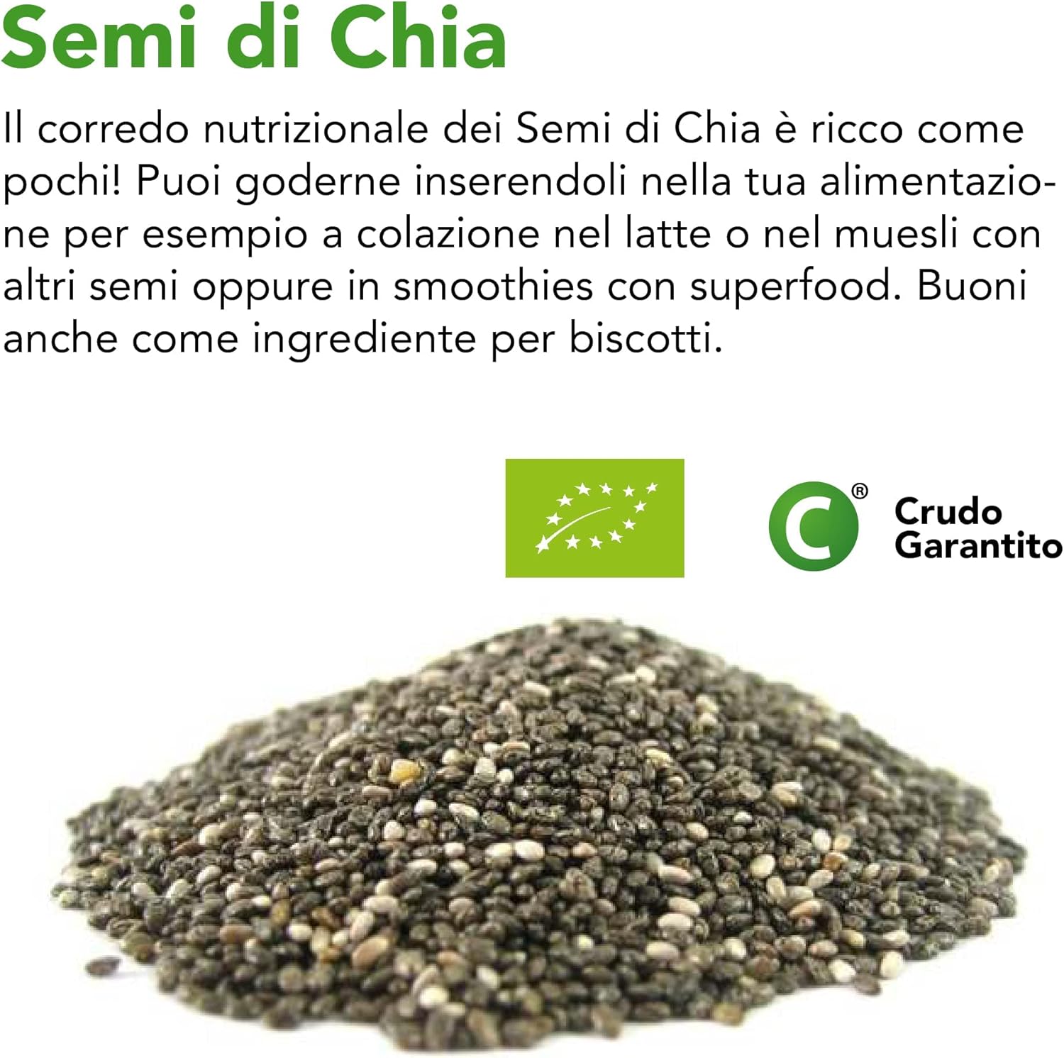 Detalle de Semi di Chia Biologici 200 g – Fonte di Omega 3 e 6, Magnesio, Potassio e Calcio
