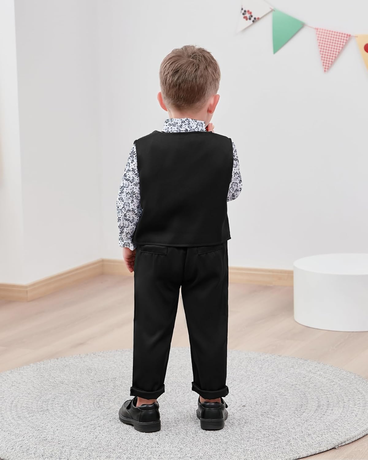 Detalle de WESIDOM 6-Piece Toddler Formal Suit Set: Dress Shirt, Bow Tie, Vest, Suspenders, Boutonniere & Pants