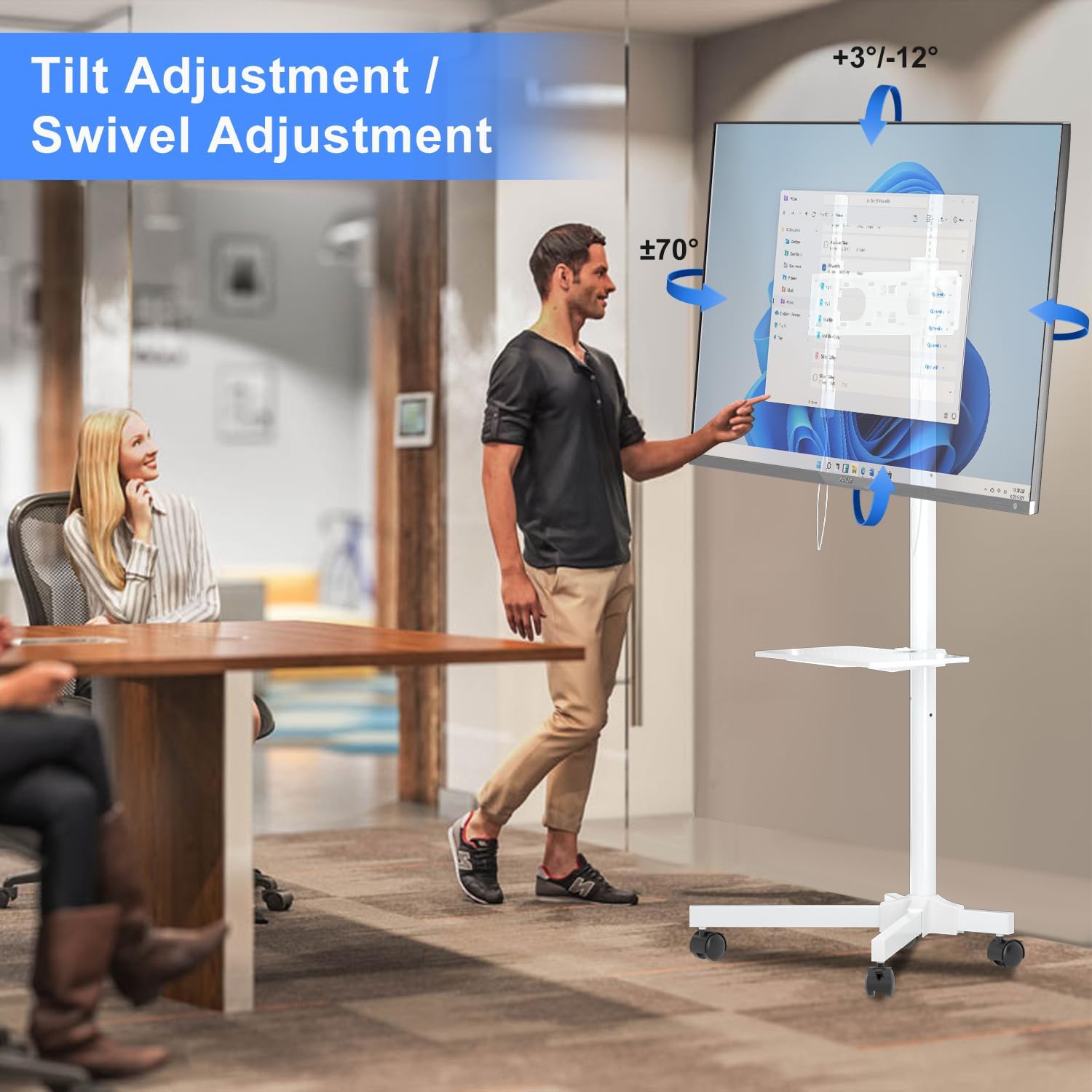 Detalle 2 de suptek ML55BW mobiele tv-standaard, wit, met laptopplank en kantelfunctie