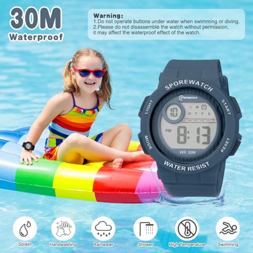 Detalle de OFFCUP Reloj Infantil LED: reloj digital para niños 3–11 años, resistente al agua 30 m, azul