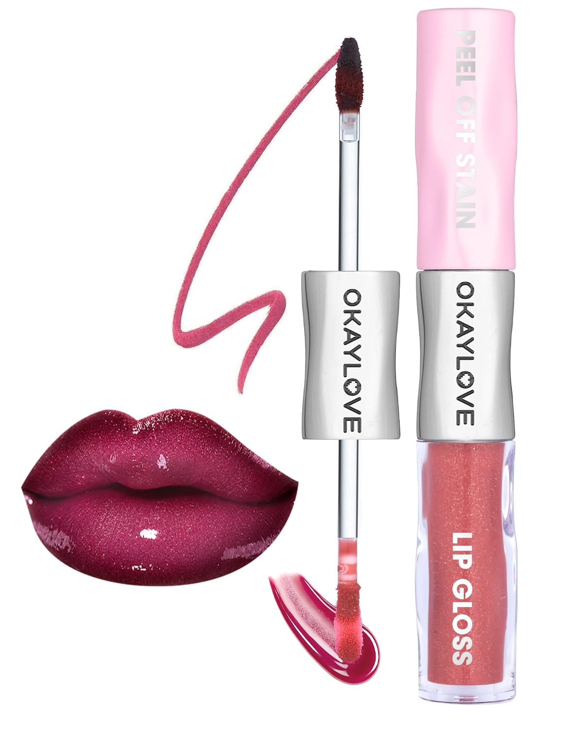 Detalle de OKAYLOVE Lip Stain and Shimmer Gloss Set, Cherry Cola