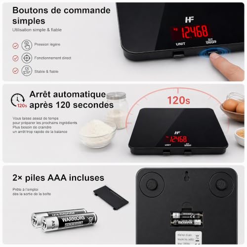 Thumbnail 6 de HomeFashion GRANDE Balance de Cuisine 20 kg – plateau verre 22 × 16 cm, Graduation 1 g