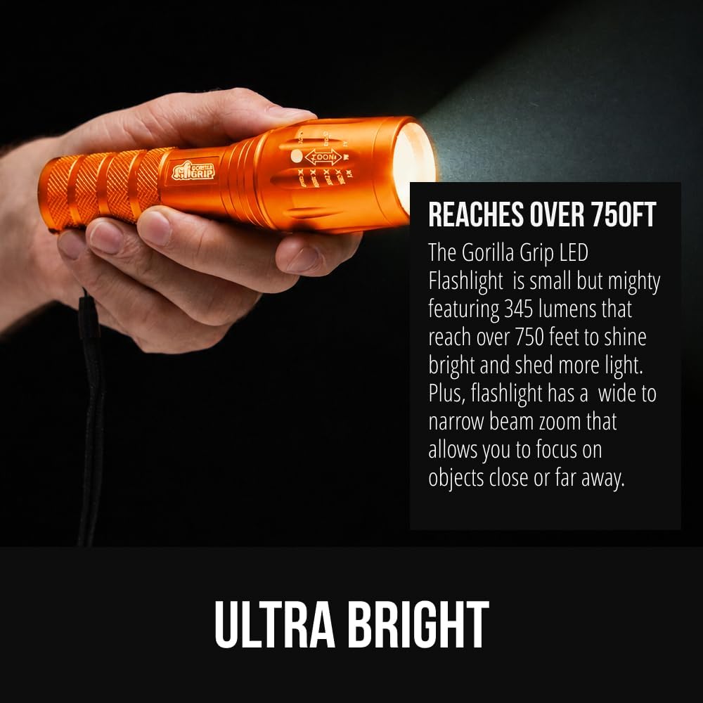Detalle de GORILLA GRIP 840029684832 LED Tactical Flashlight, Orange, 345 Lumens, 5 Modes