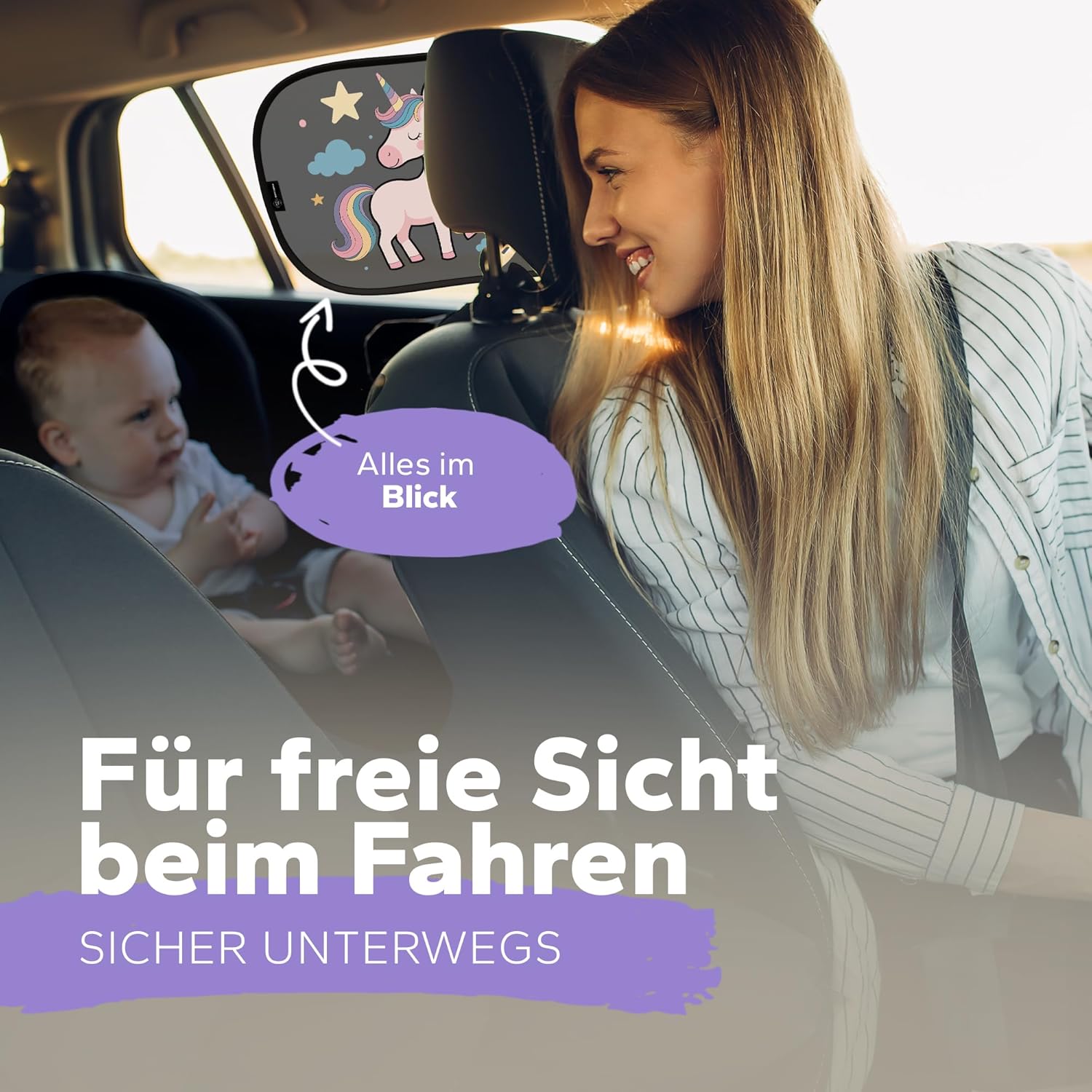 Thumbnail 6 de Sonnenschutz Auto Baby & Kinder mit UPF50+ (DEKRA geprüft, KBA-zugelassen) – Sonnenschutz Seitenscheibe Einhorn