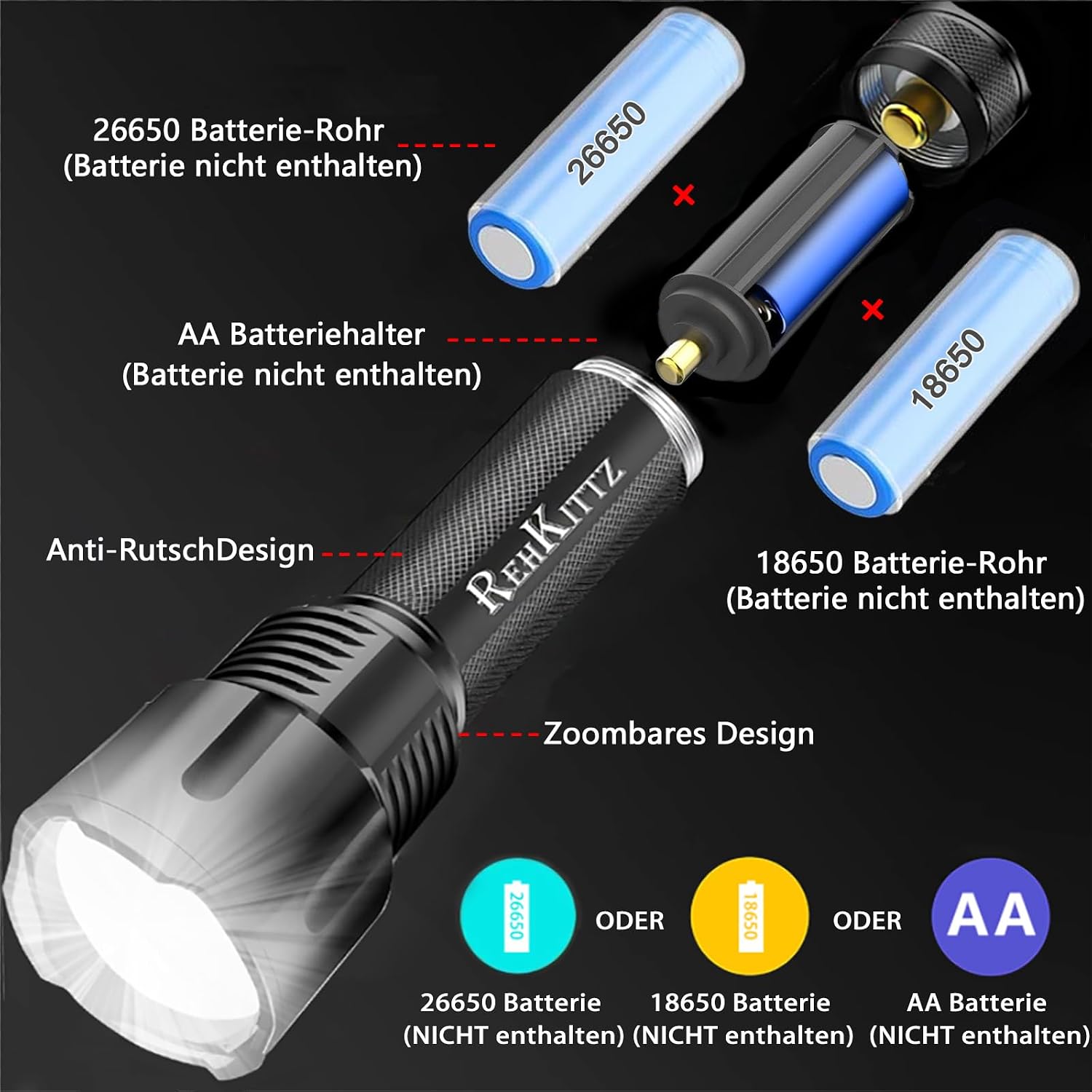 Detalle de REHKITTZ S1600 LED Taschenlampe 3300 Lumen