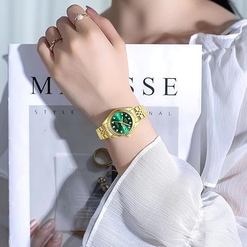 Detalle 2 de NIBOSI Damen Analog Quarz Uhr aus Edelstahl – grünem Zifferblatt mit Datumsanzeige